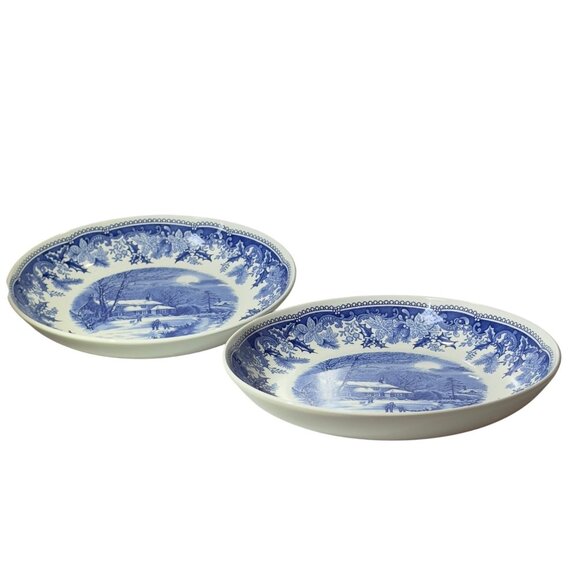 Spode Winters Eve Blue & White 10 Inch Dia. Pasta Plate Set of 2 - Picture 5 of 8